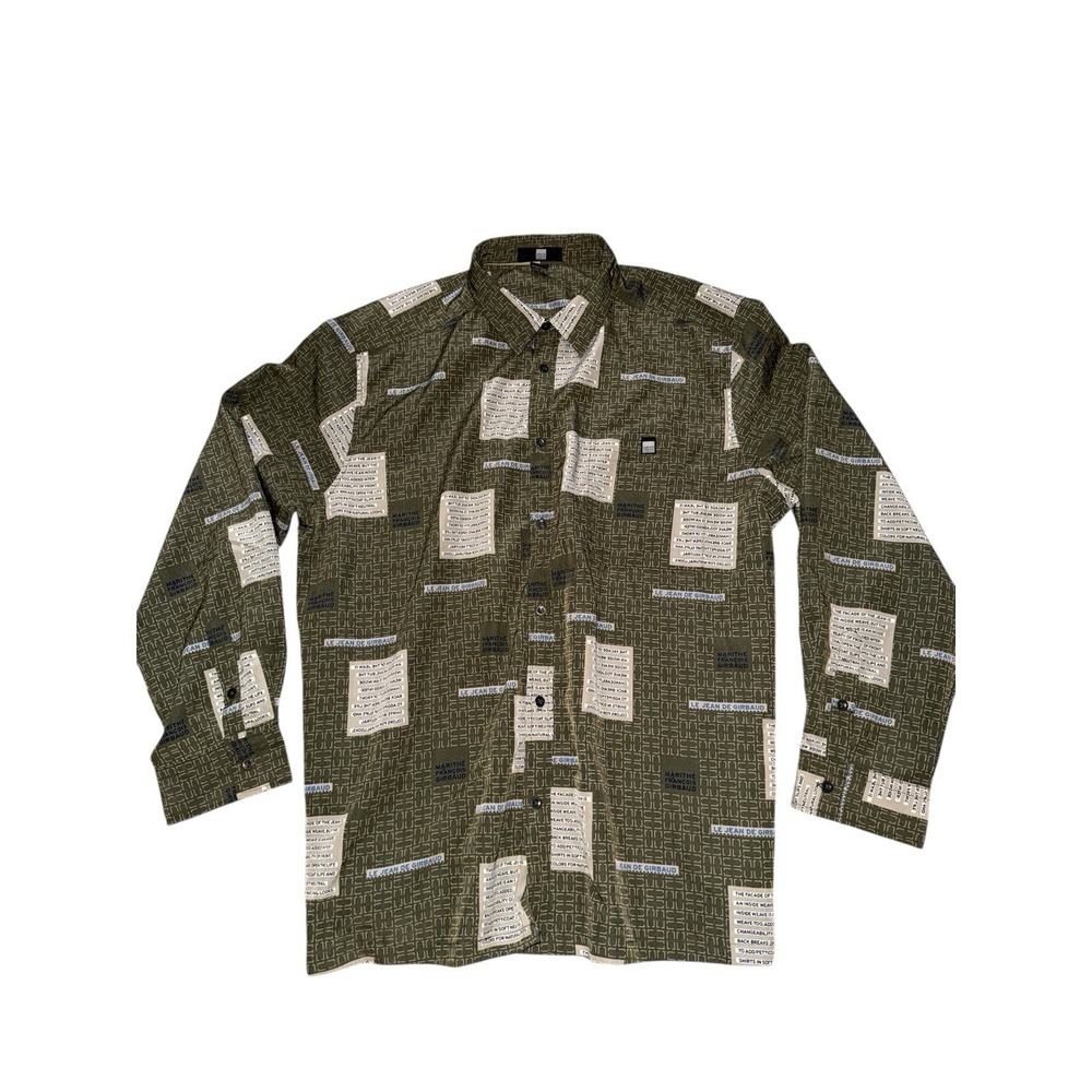 Marithe Francois Girbaud Button Down Mens XXXL Olive Green All Over Print Rayon